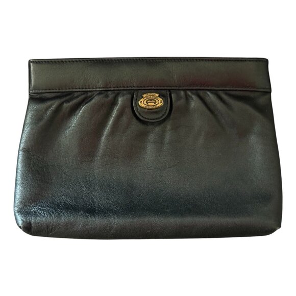 Vintage Etienne Aigner Black Leather Zippered Clutch - Picture 1 of 9